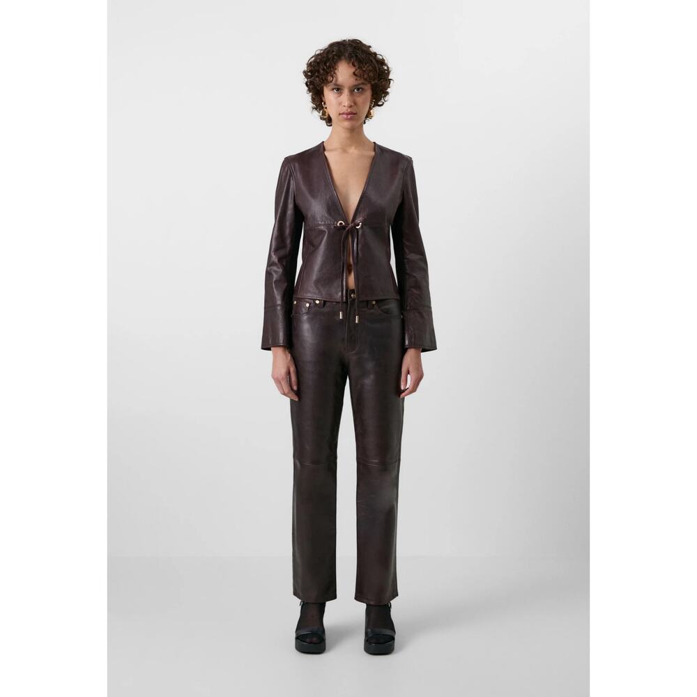 Gap x Cult Gaia Leather Tie-Front Jacket Brown Medium NWT - Picture 10 of 11